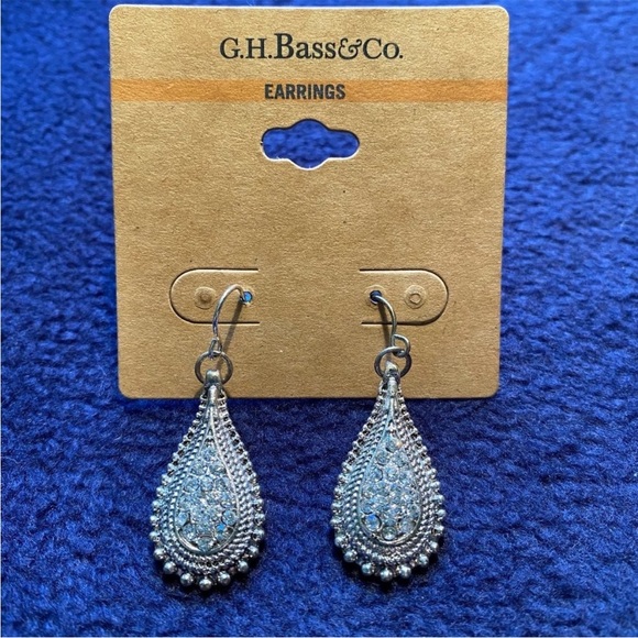 G.H. Bass & Co. silver-toned teardrop dangle earrings with faux diamonds - Picture 5 of 5